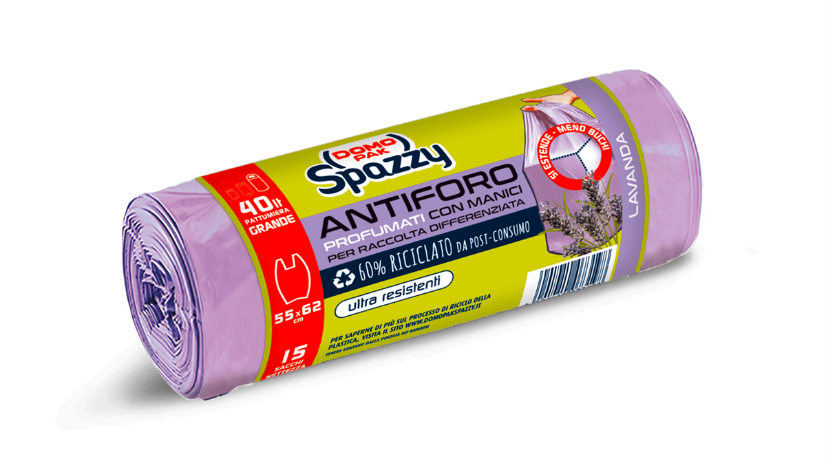 DOMOPAK - Spazzy Lavanda - 15 Sacchetti Antiforo Per Raccolta Differenziata